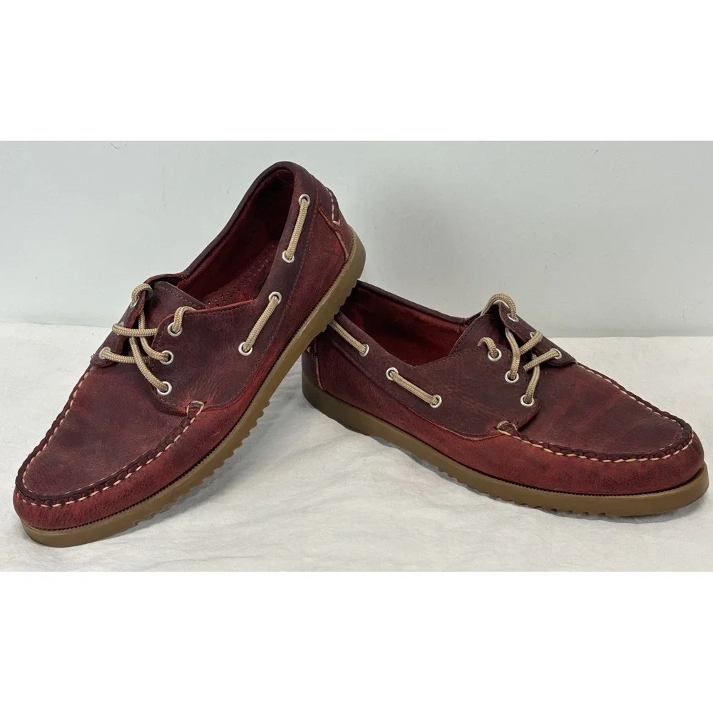 Allen Edmonds Harbour Leather Boat Shoes Men's 8.5 D Red Lace Up Preppy